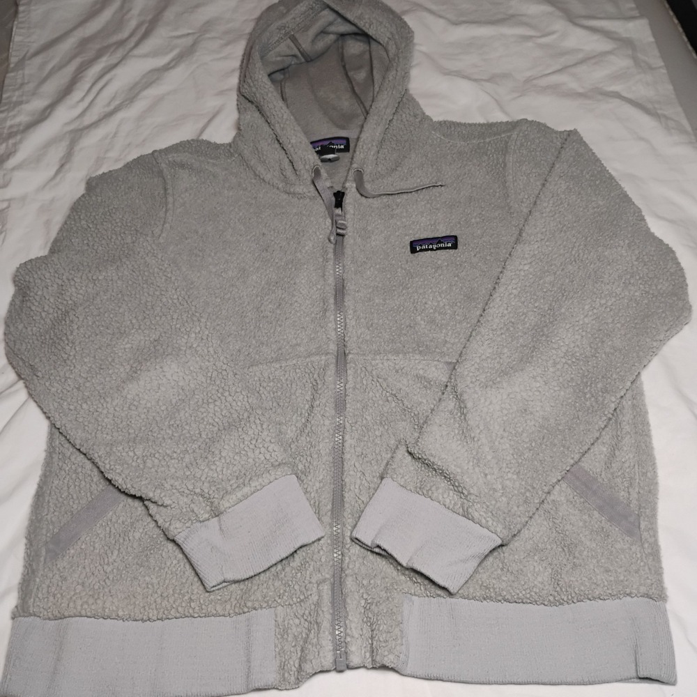 Patagonia Women's Med Full Zip‎ Sherpa Jacket Gray Pockets Logo Outdoor Hiking